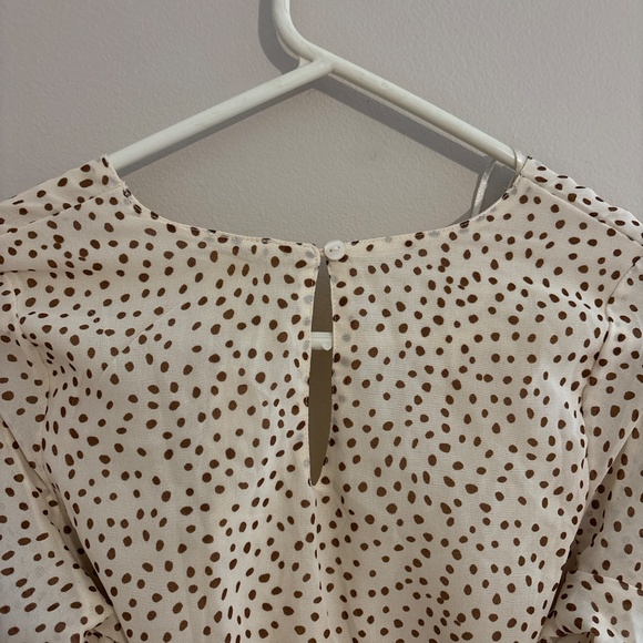 Japna V Neck Balloon Sleeve Breas Tan Brown Dots - Picture 3 of 4